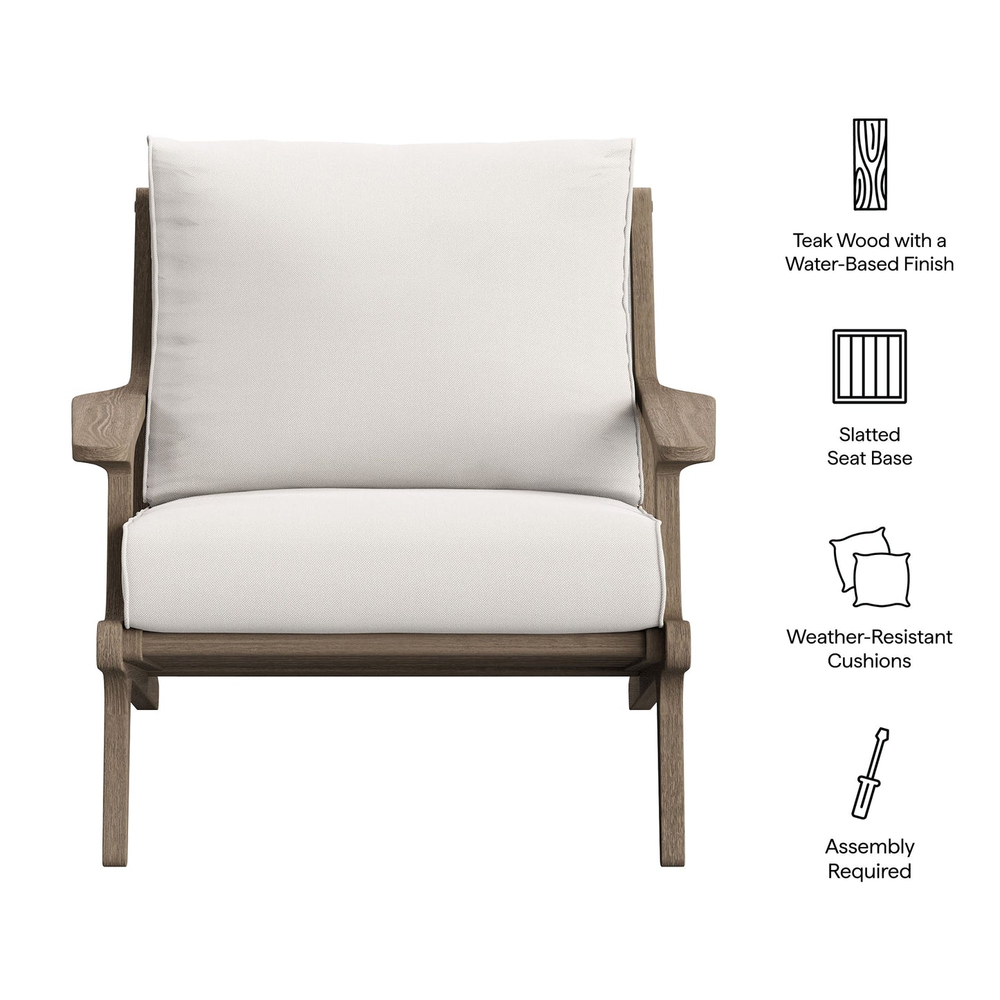 Saratoga Outdoor Patio Teak Wood Armchair with Weather-Resistant Beige Cushions by Modway on Tampa Home & Garden Store