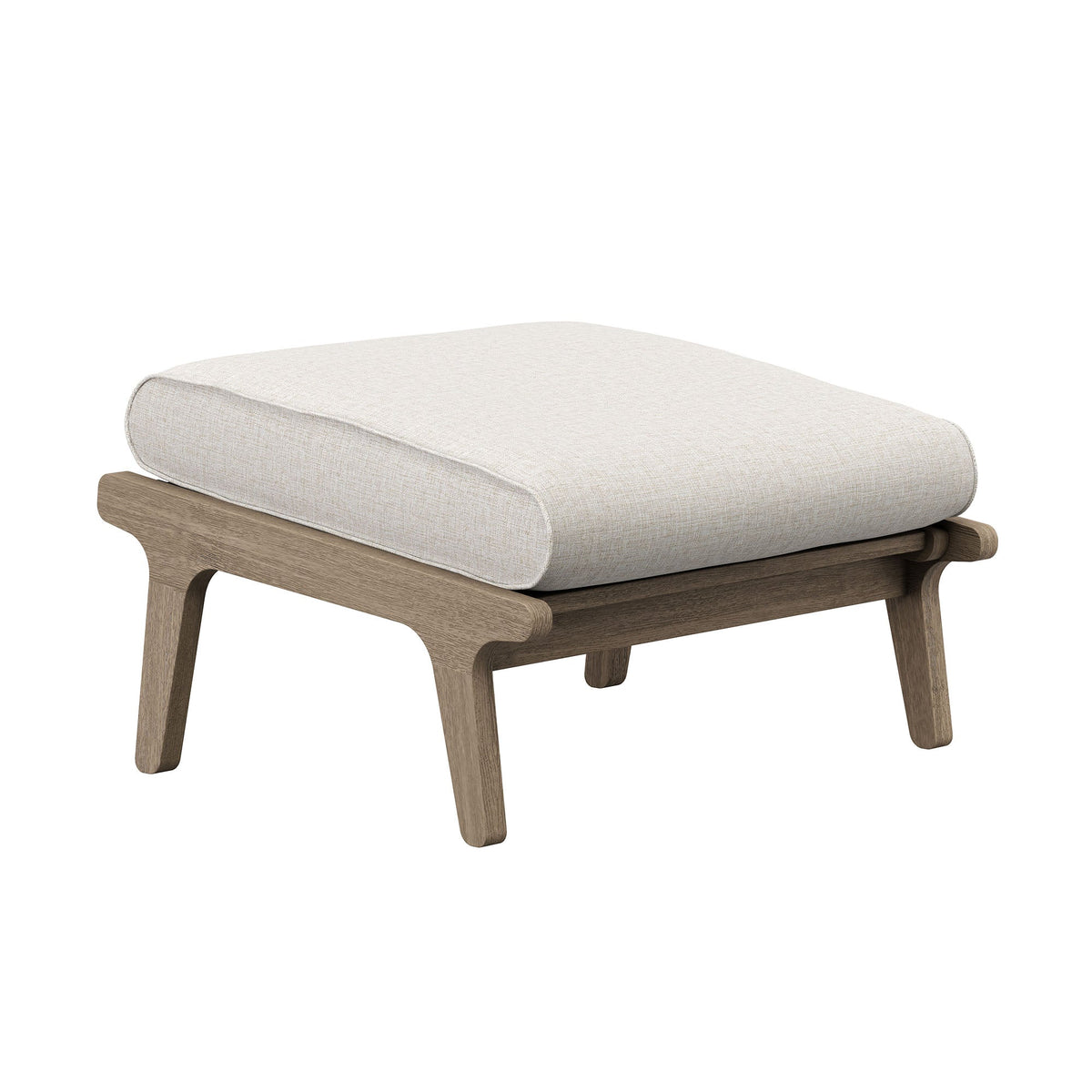 Saratoga outdoor teak wood chair and ottoman set with beige fabric cushion on natural teak base (2 pieces) on Tampa Home & Garden Store