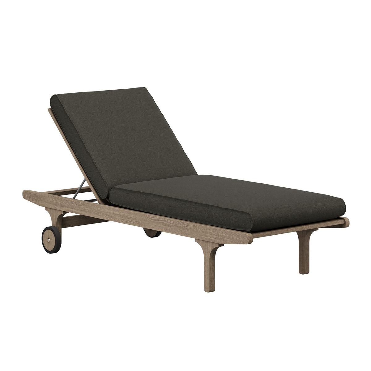 Saratoga Outdoor Teak Chaise Lounge Chair with dark charcoal cushions and teak frame on Tampa Home & Garden Store