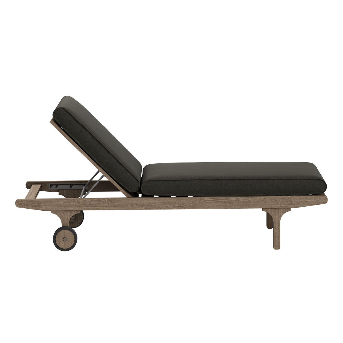 Saratoga outdoor teak chaise lounge chair with dark gray cushions on teak frame by Modway on Tampa Home & Garden Store