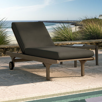 Saratoga outdoor teak chaise lounge chair by Modway with dark cushion on teak frame on Tampa Home & Garden Store