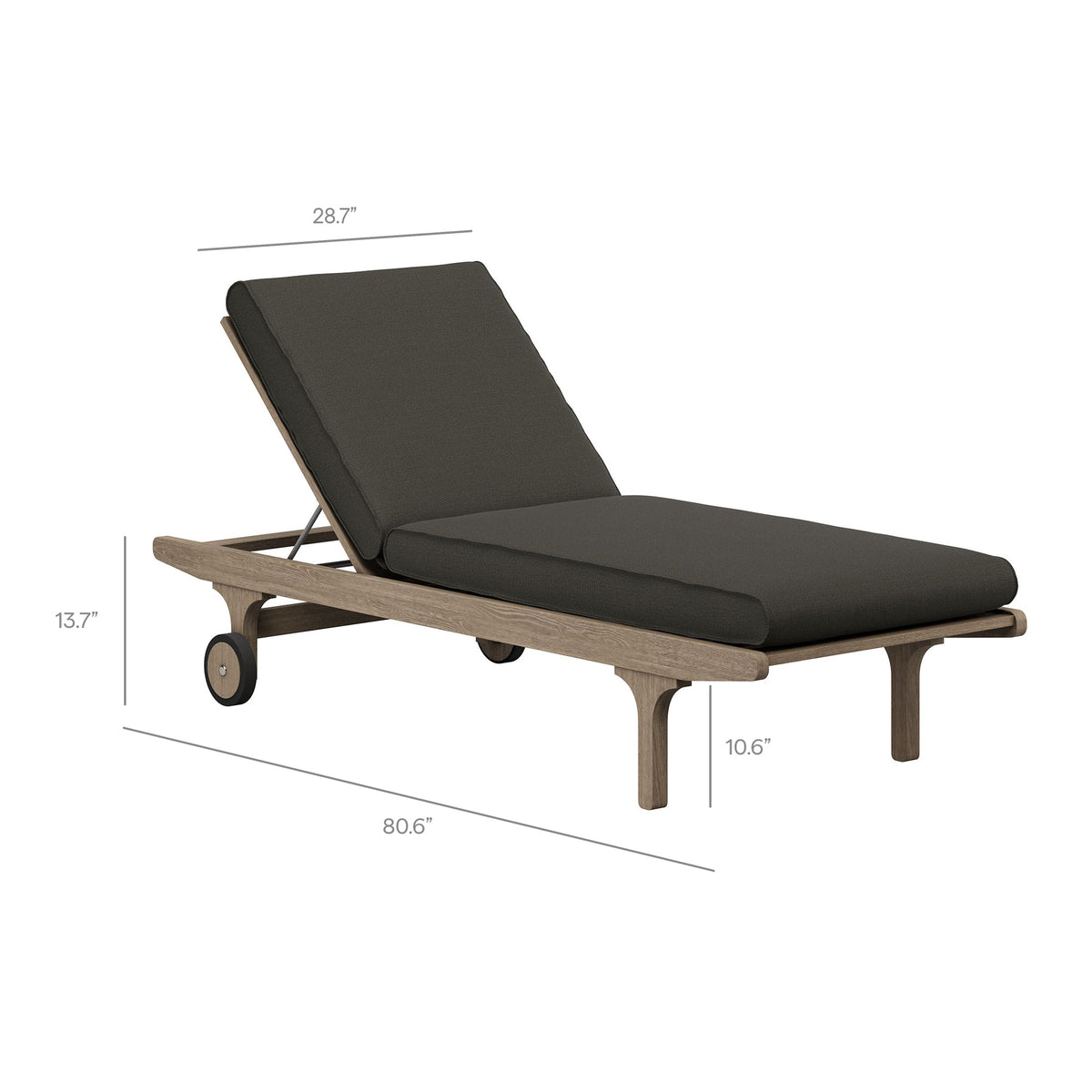 Saratoga teak wood outdoor chaise lounge set with dark cushions and natural wood frame on Tampa Home & Garden Store
