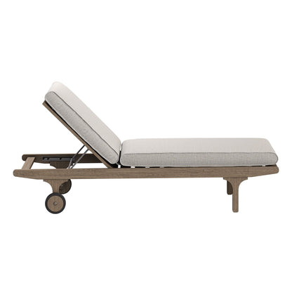 Saratoga teak outdoor 3-piece chaise lounge with beige cushions and adjustable backrest on frame on Tampa Home & Garden Store