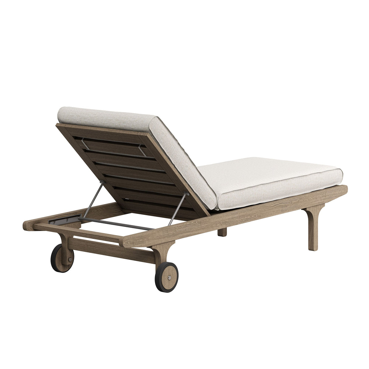 Saratoga Outdoor Teak Chaise Lounge Chair by Modway with beige cushions and wood frame on Tampa Home & Garden Store