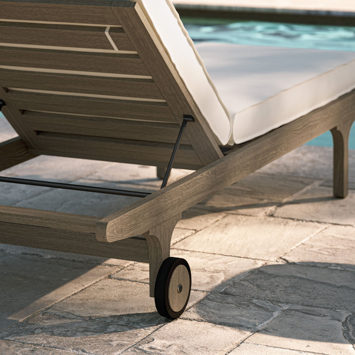 Saratoga teak outdoor chaise lounge chair with white cushion and wheels by Modway on Tampa Home & Garden Store