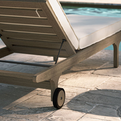 Saratoga teak outdoor chaise lounge chair with white cushion and wheels by Modway on Tampa Home & Garden Store