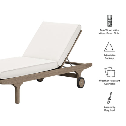 Saratoga outdoor teak chaise lounge chair by HouseOfZazla with white cushions on Tampa Home & Garden Store