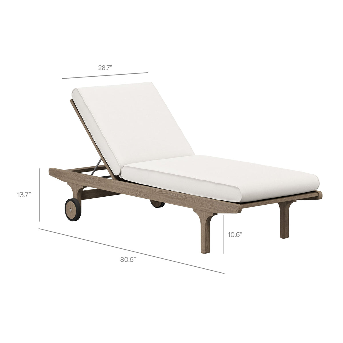 Saratoga outdoor teak chaise lounge chair with white cushion on teak frame on Tampa Home & Garden Store