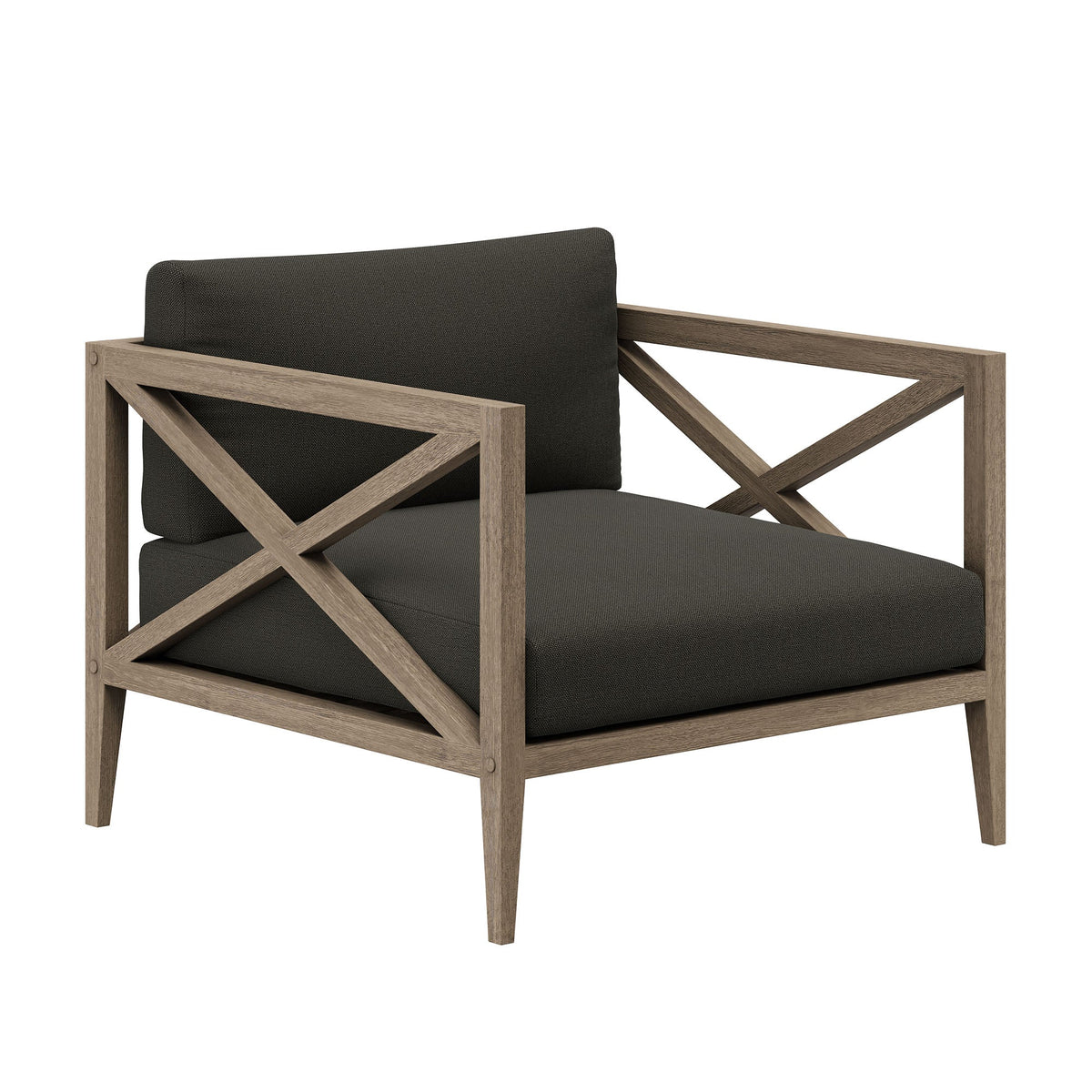 Northlake 5-Piece outdoor teak wood furniture set with dark gray cushions and crisscross frames on Tampa Home & Garden Store