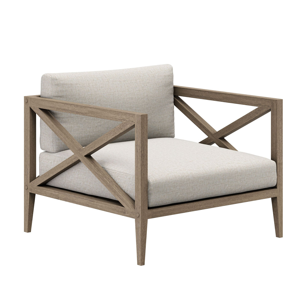 Northlake 5-Piece outdoor teak wood furniture set chair with beige cushion and X-frame arms on Tampa Home & Garden Store