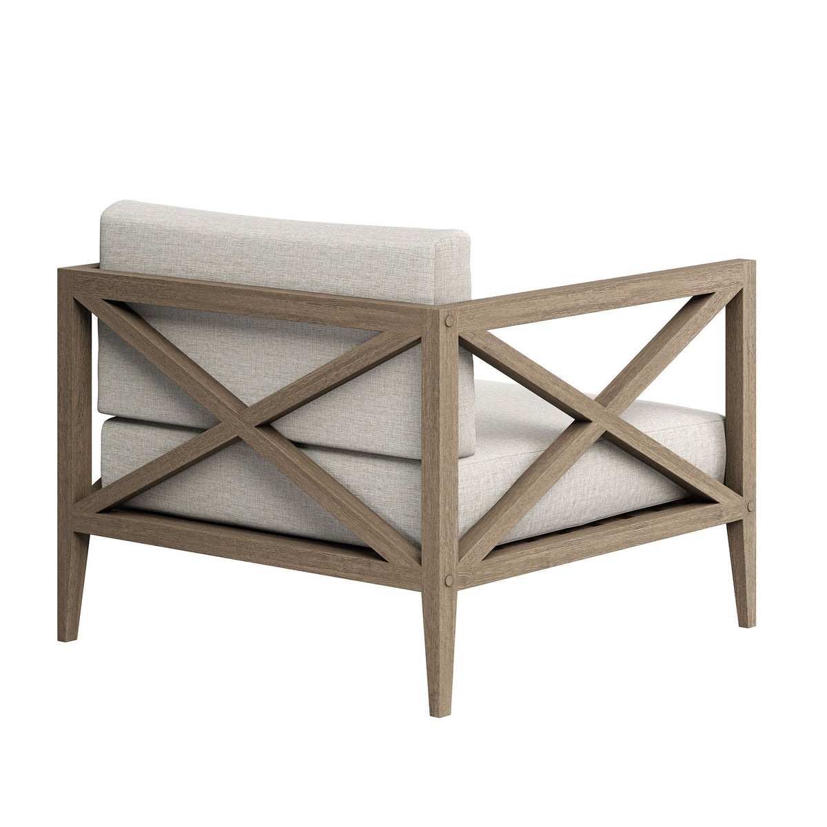 Northlake 5-Piece Teak Outdoor Sofa Set with light gray cushions and crisscross teak frame on Tampa Home & Garden Store