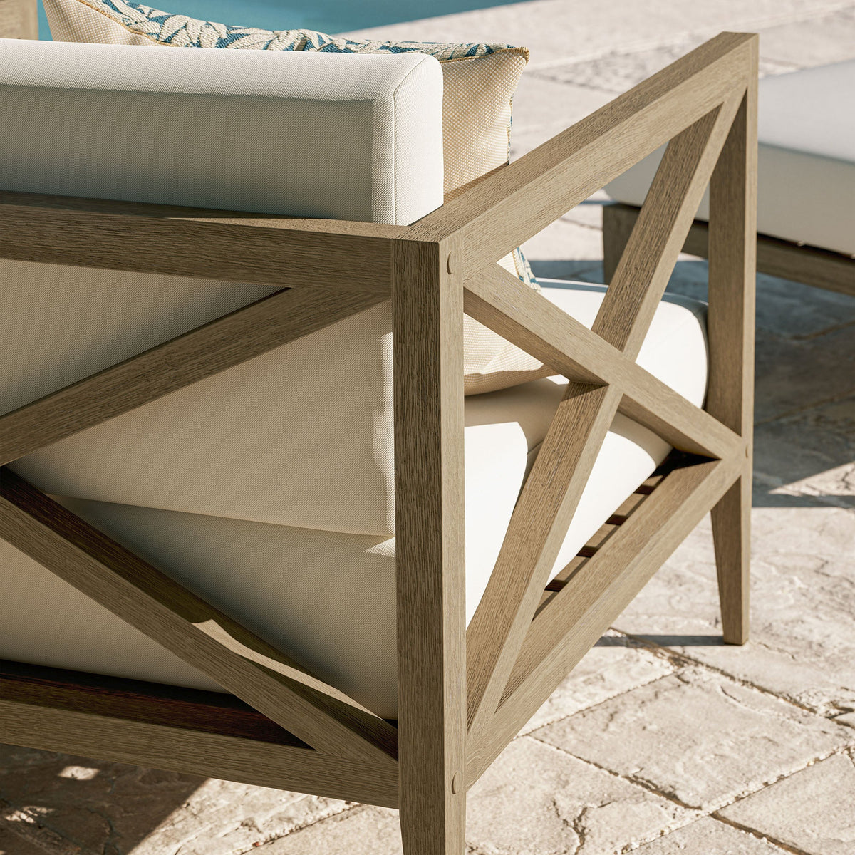 Northlake Outdoor Patio Teak Armchair by Modway with beige cushions and teak frame on Tampa Home & Garden Store