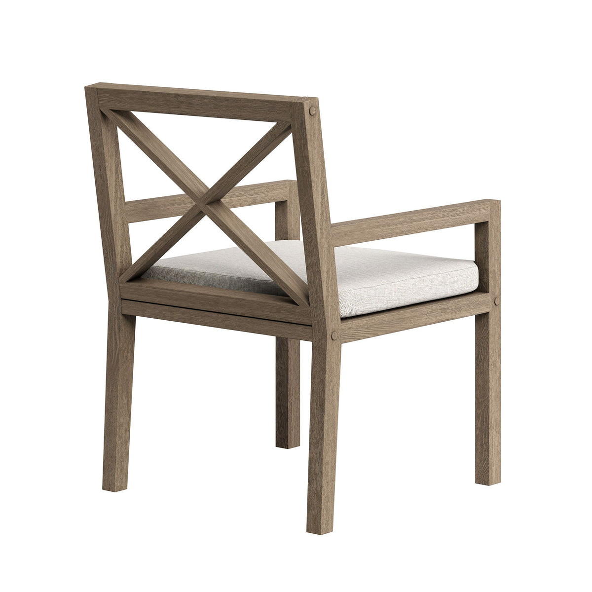 Northlake teak wood outdoor dining chair with beige cushion and crossback design on Tampa Home & Garden Store