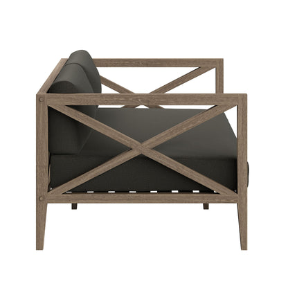 Northlake outdoor teak wood loveseat with dark gray cushions and lattice frame by Modway on Tampa Home & Garden Store