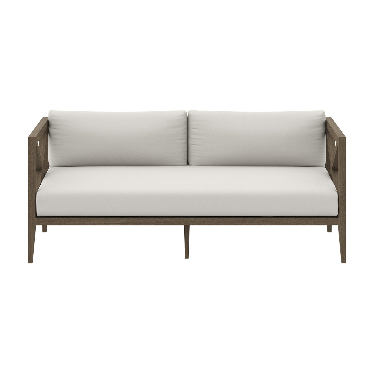 Northlake outdoor teak loveseat by Modway with light gray cushions and wooden frame on Tampa Home & Garden Store