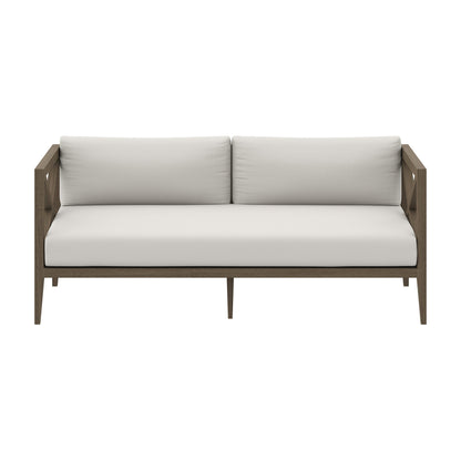 Northlake outdoor teak loveseat by Modway with light gray cushions and wooden frame on Tampa Home & Garden Store