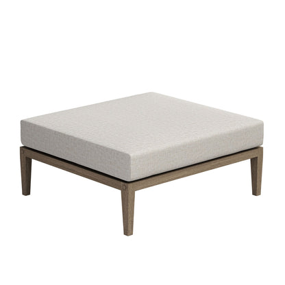 Northlake outdoor teak wood ottoman with beige fabric cushion on a wooden frame on Tampa Home & Garden Store