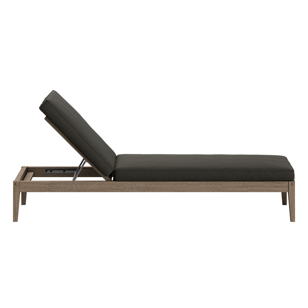 Northlake teak outdoor chaise lounge with dark cushions and adjustable backrest on wood frame on Tampa Home & Garden Store