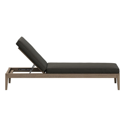 Northlake teak outdoor chaise lounge with dark cushions and adjustable backrest on wood frame on Tampa Home & Garden Store