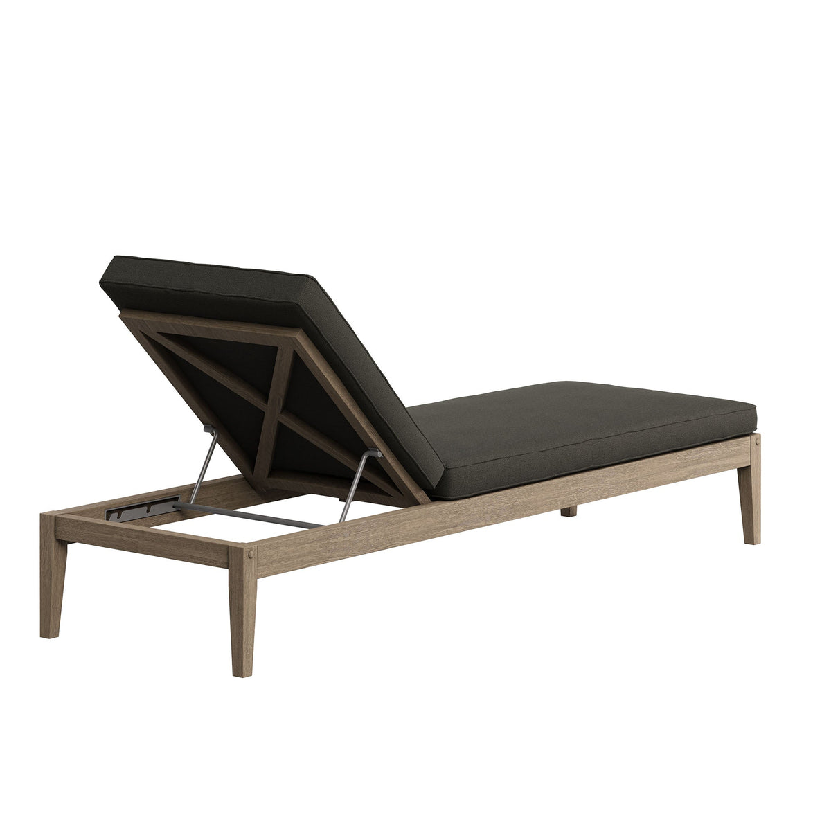 Northlake Outdoor Patio Teak Chaise Lounge with dark gray cushion on wood frame on Tampa Home & Garden Store