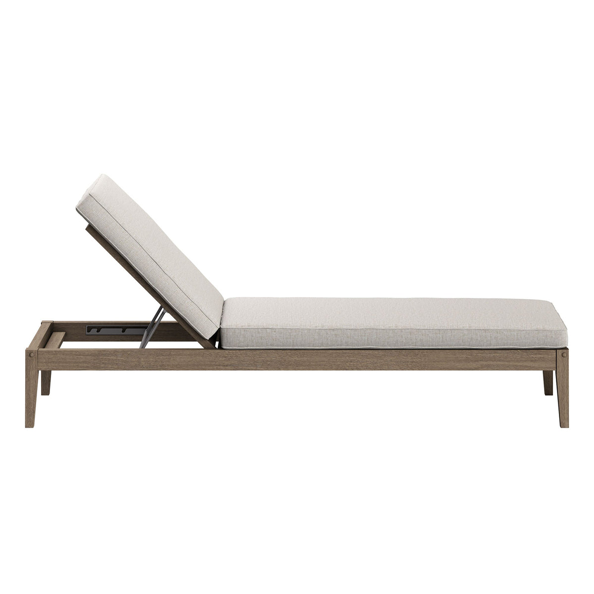 Northlake outdoor teak chaise lounge by Modway with beige cushions on a wood frame on Tampa Home & Garden Store