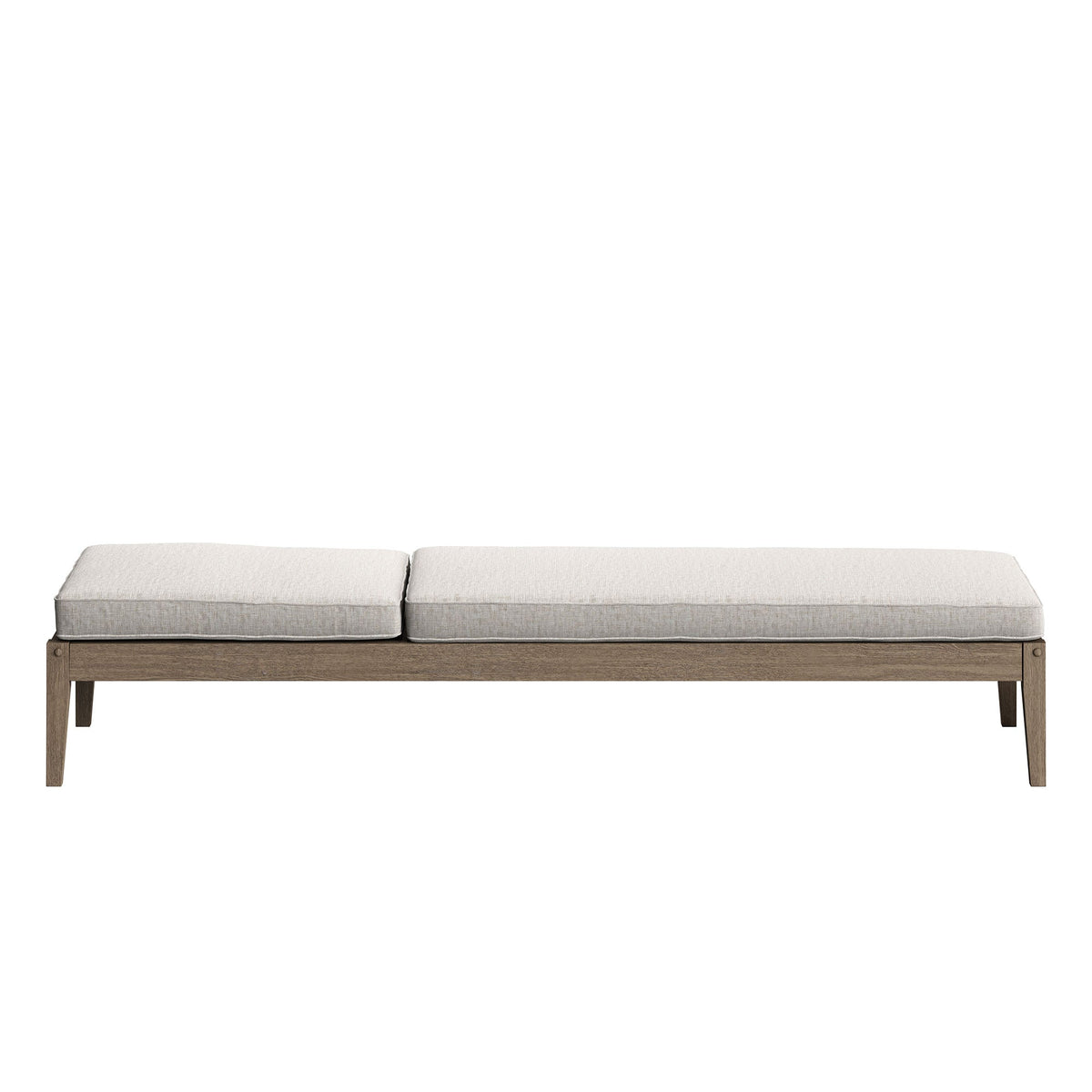 Northlake outdoor teak chaise lounge with beige cushions on a wooden frame on Tampa Home & Garden Store