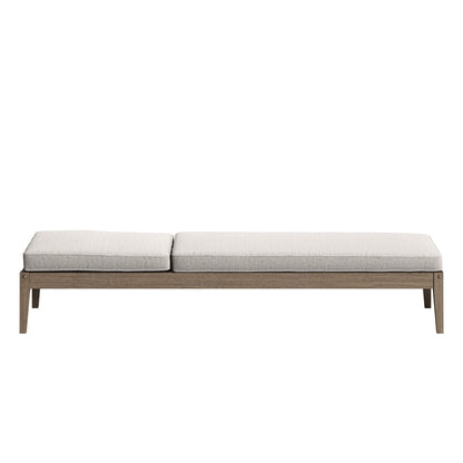 Northlake outdoor teak chaise lounge with beige cushions on a wooden frame on Tampa Home & Garden Store