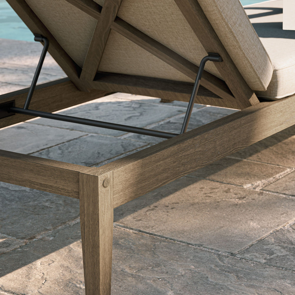 Northlake outdoor teak chaise lounge by Modway with beige cushion and black metal frame on Tampa Home & Garden Store