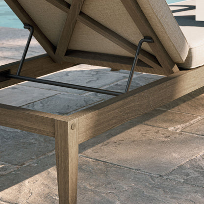Northlake outdoor teak chaise lounge by Modway with beige cushion and black metal frame on Tampa Home & Garden Store