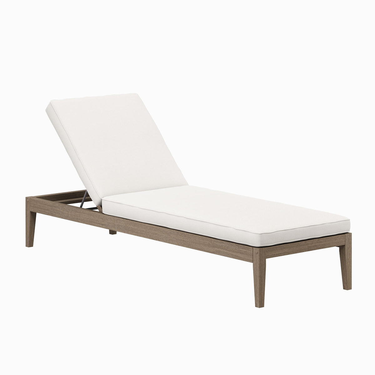 Northlake outdoor teak chaise lounge with natural teak frame and white cushions on Tampa Home & Garden Store