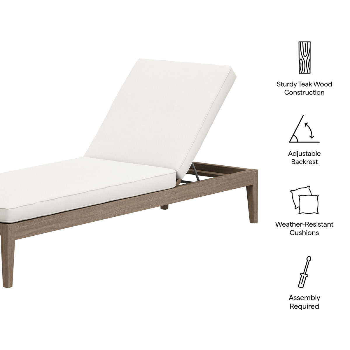 Northlake outdoor teak chaise lounge with white cushions and teak frame by Modway on Tampa Home & Garden Store