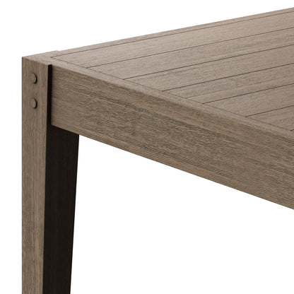Northlake teak wood outdoor dining table close-up with slatted top and corner join on Tampa Home & Garden Store