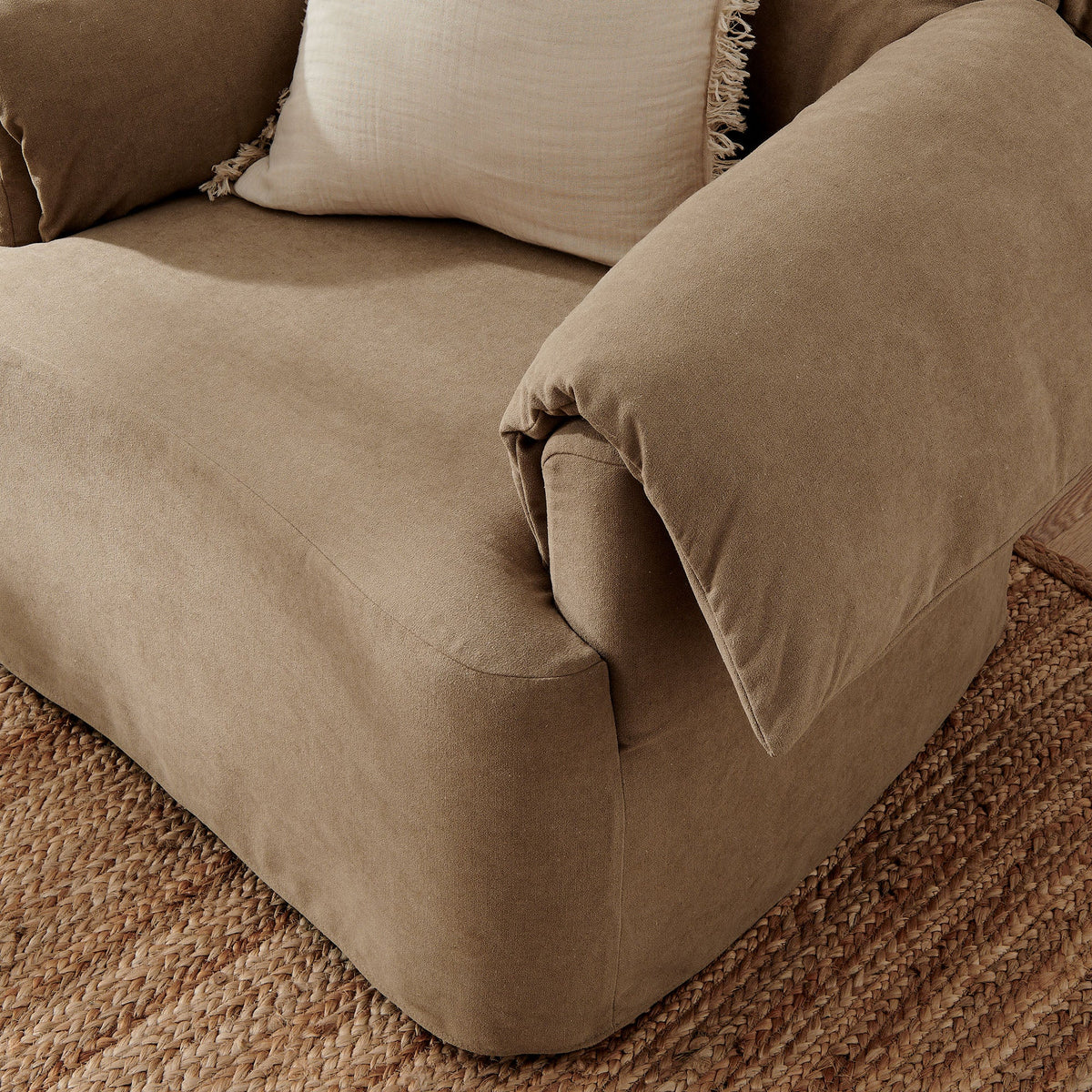 Lark Slipcovered Oversized Armchair beige fabric with cushions by Modway on a woven rug on Tampa Home & Garden Store