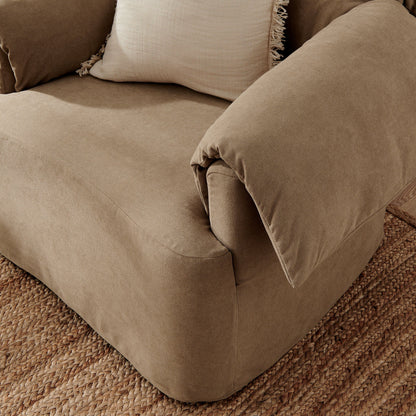 Lark Slipcovered Oversized Armchair beige fabric with cushions by Modway on a woven rug on Tampa Home & Garden Store