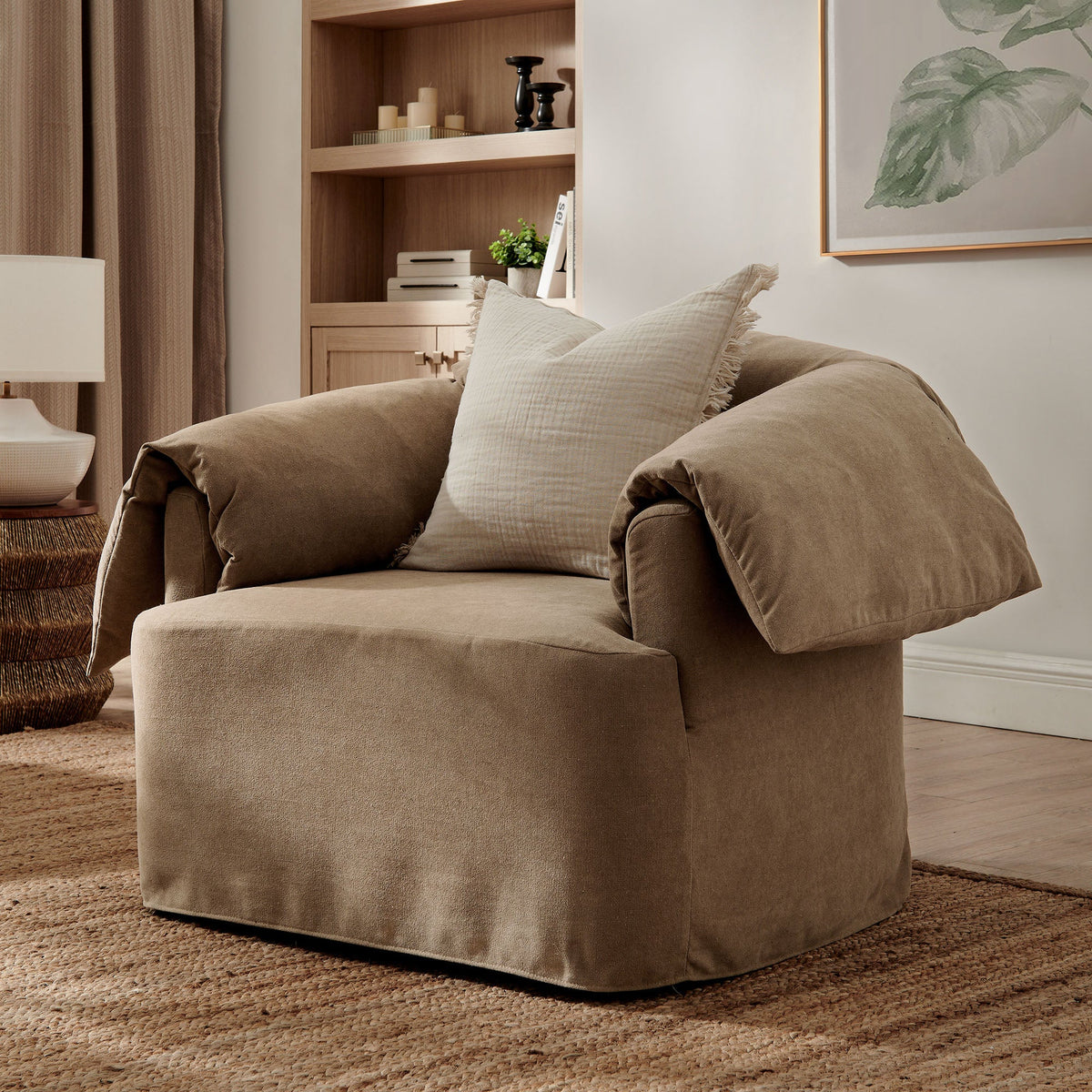 Lark slipcovered oversized armchair in taupe fabric by Modway on Tampa Home & Garden Store