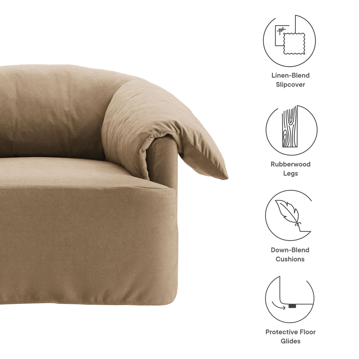 Lark Slipcovered Linen-Blend Armchair by Modway tan slipcover with rubberwood legs on Tampa Home & Garden Store