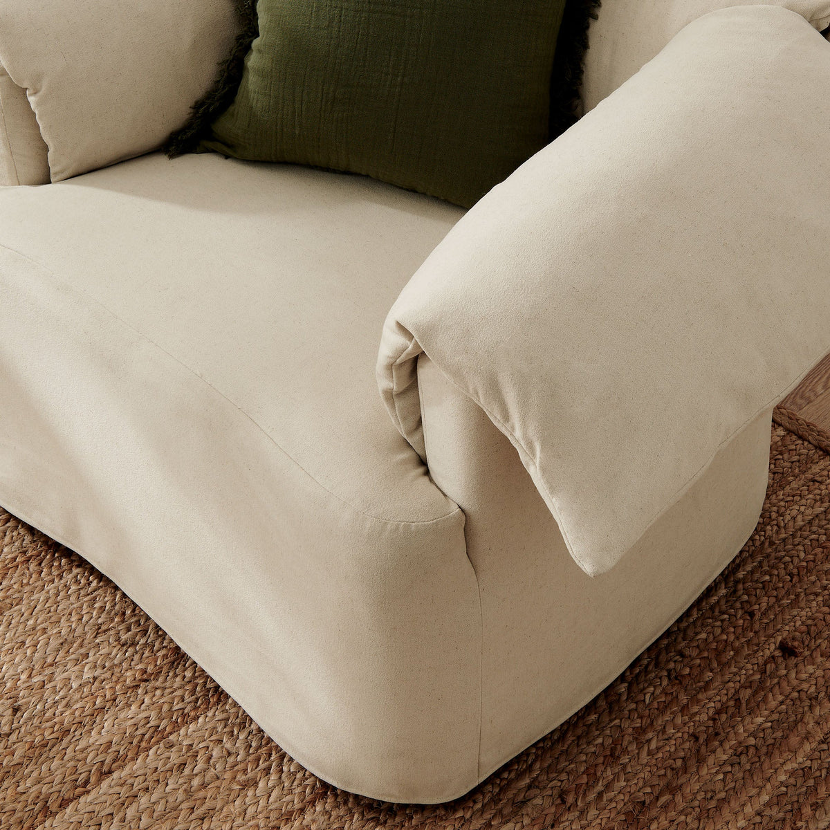Lark Slipcovered Oversized Armchair beige slipcover with green pillow by Modway HouseOfZazla on Tampa Home & Garden Store