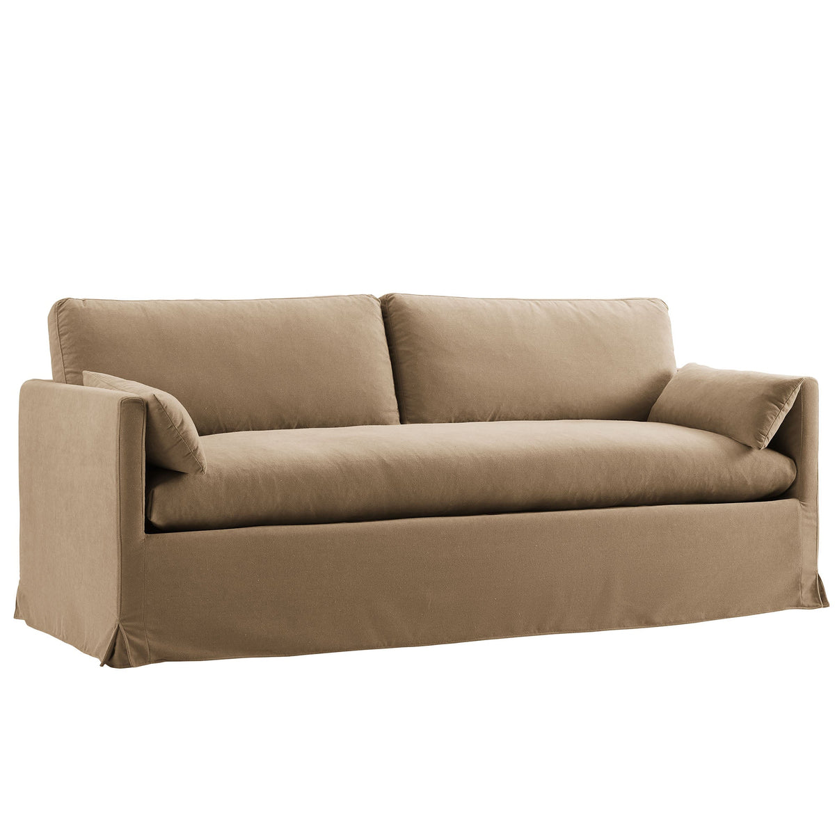 Wellfleet 85in slipcovered fabric sofa in tan beige with structured arms by Modway on Tampa Home & Garden Store