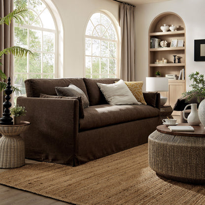 Wellfleet 85in Slipcovered Fabric Sofa by Modway; brown sofa in a bright living room on Tampa Home & Garden Store