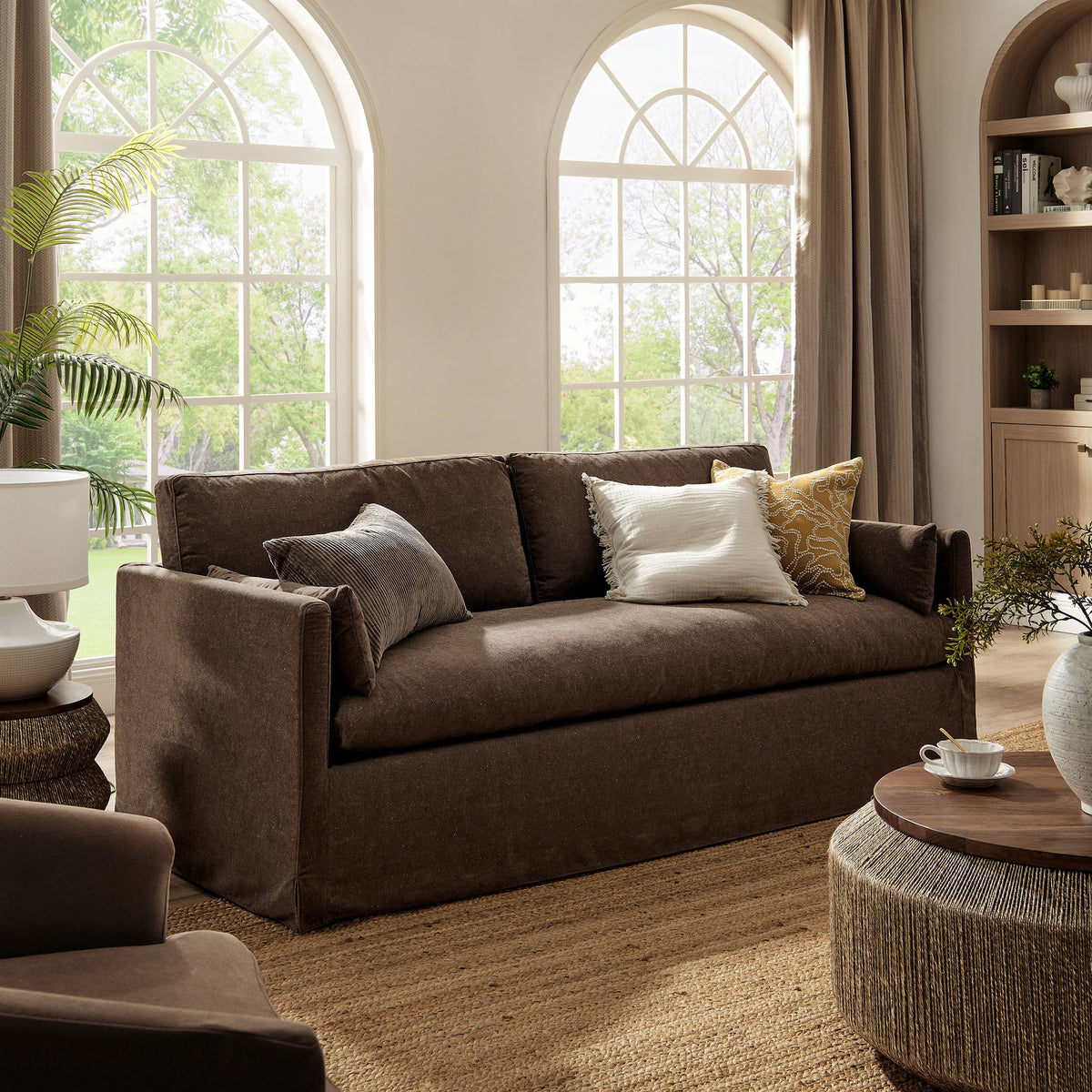 Wellfleet 85-inch slipcovered fabric sofa in brown by Modway for HouseOfZazla on Tampa Home & Garden Store