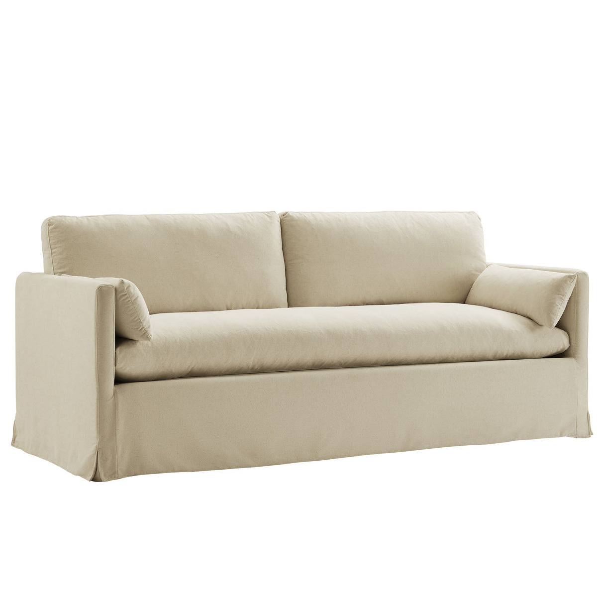 Wellfleet 85-inch slipcovered fabric sofa beige with cushioned arms on Tampa Home & Garden Store