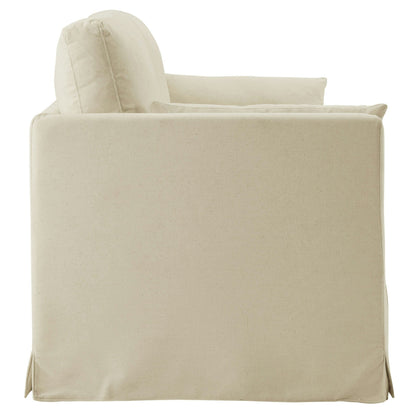 Wellfleet 85 inch slipcovered fabric sofa in beige with cushioned back and skirted base on Tampa Home & Garden Store