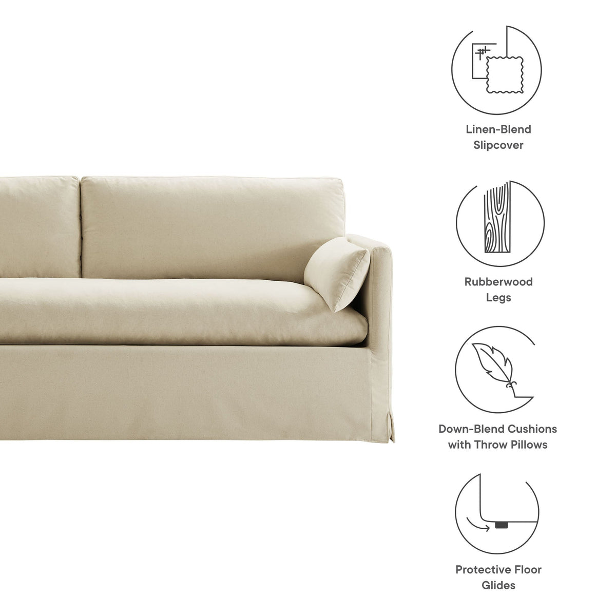 Wellfleet 85-inch slipcovered fabric sofa beige linen-blend with rubberwood legs Modwave HouseOfZazla on Tampa Home & Garden Store