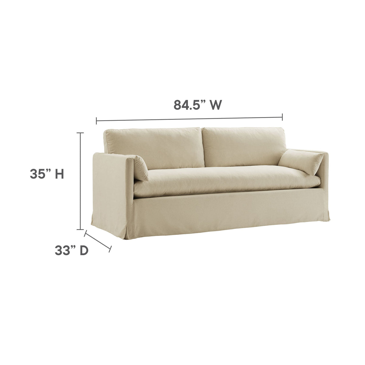 Wellfleet 85in slipcovered beige fabric sofa by Modway, modern fabric couch on Tampa Home & Garden Store