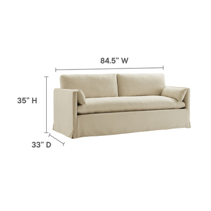 Wellfleet 85in slipcovered beige fabric sofa by Modway, modern fabric couch on Tampa Home & Garden Store