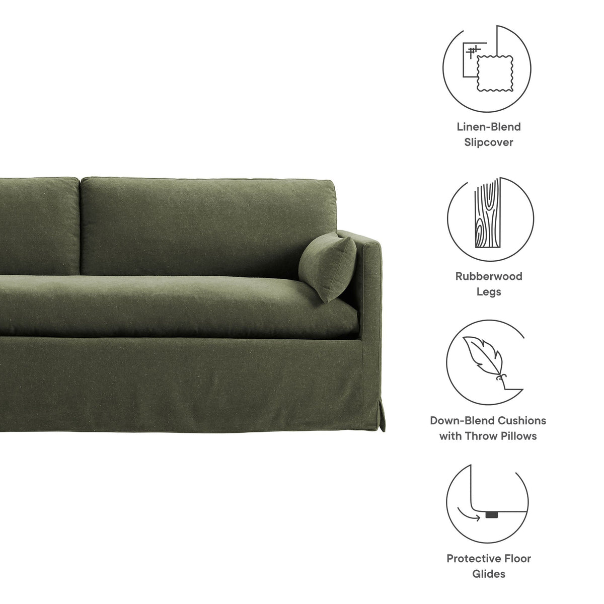 Wellfleet 85in slipcovered fabric sofa olive green on Tampa Home & Garden Store