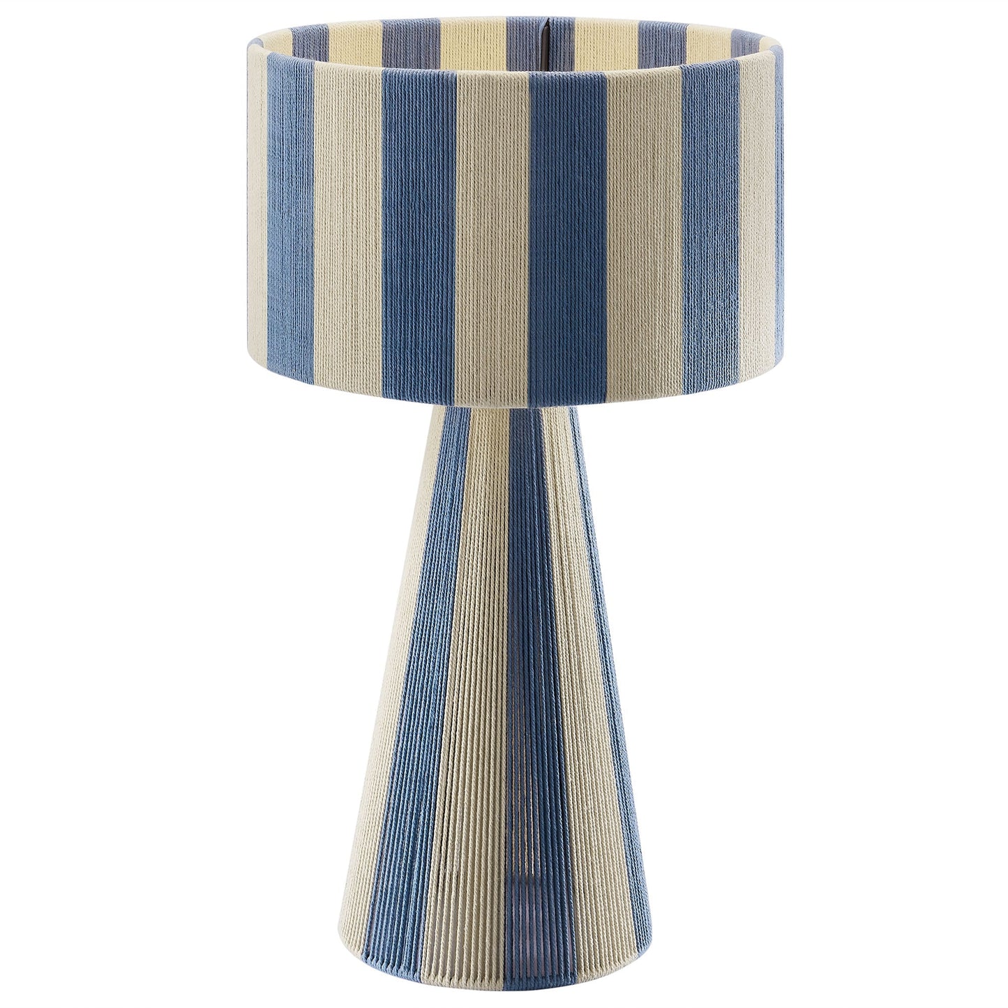 Renae handwoven cotton thread striped table lamp by Modway, blue and beige woven shade and base on Tampa Home & Garden Store