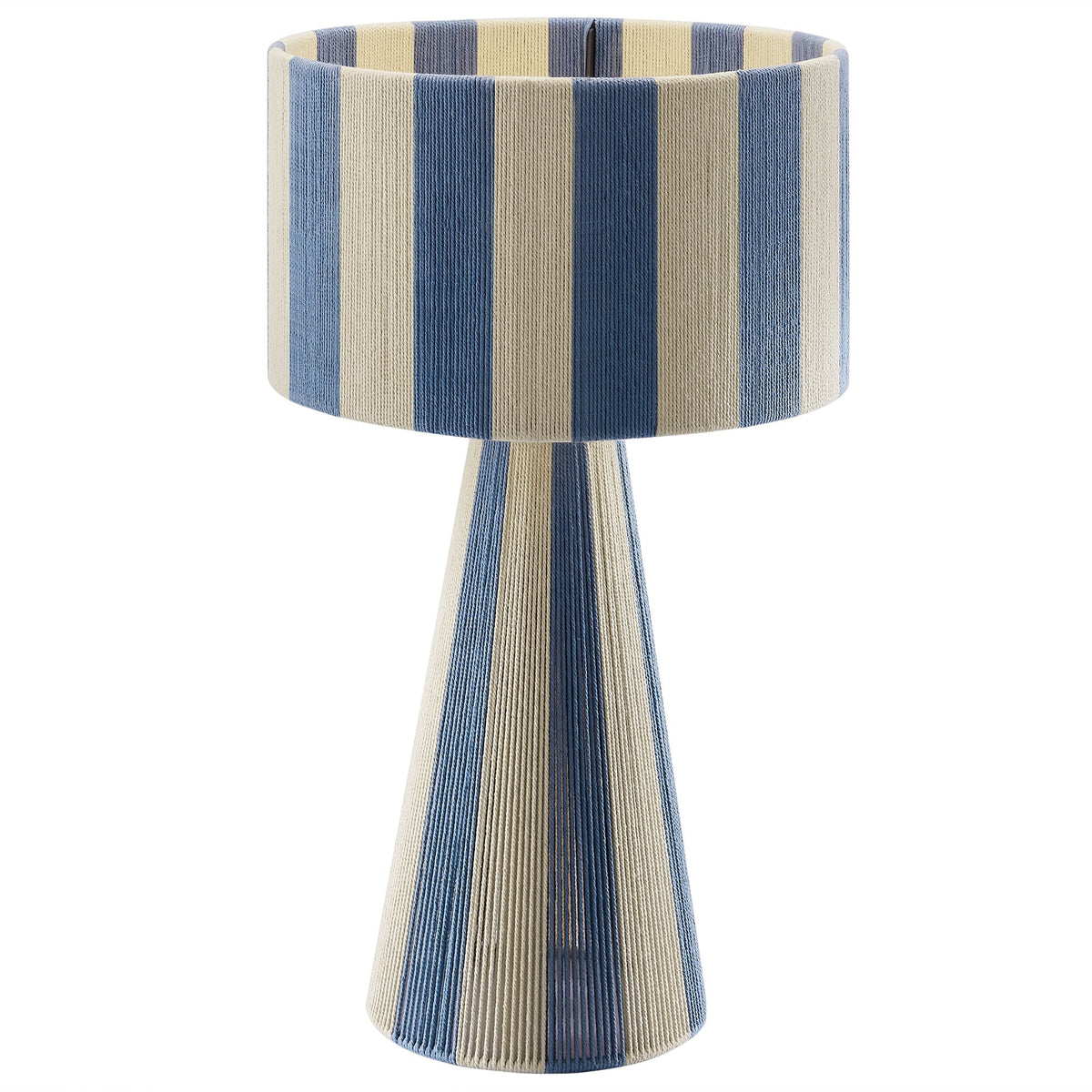 Renae handwoven cotton thread striped table lamp by Modway, blue and beige woven shade and base on Tampa Home & Garden Store