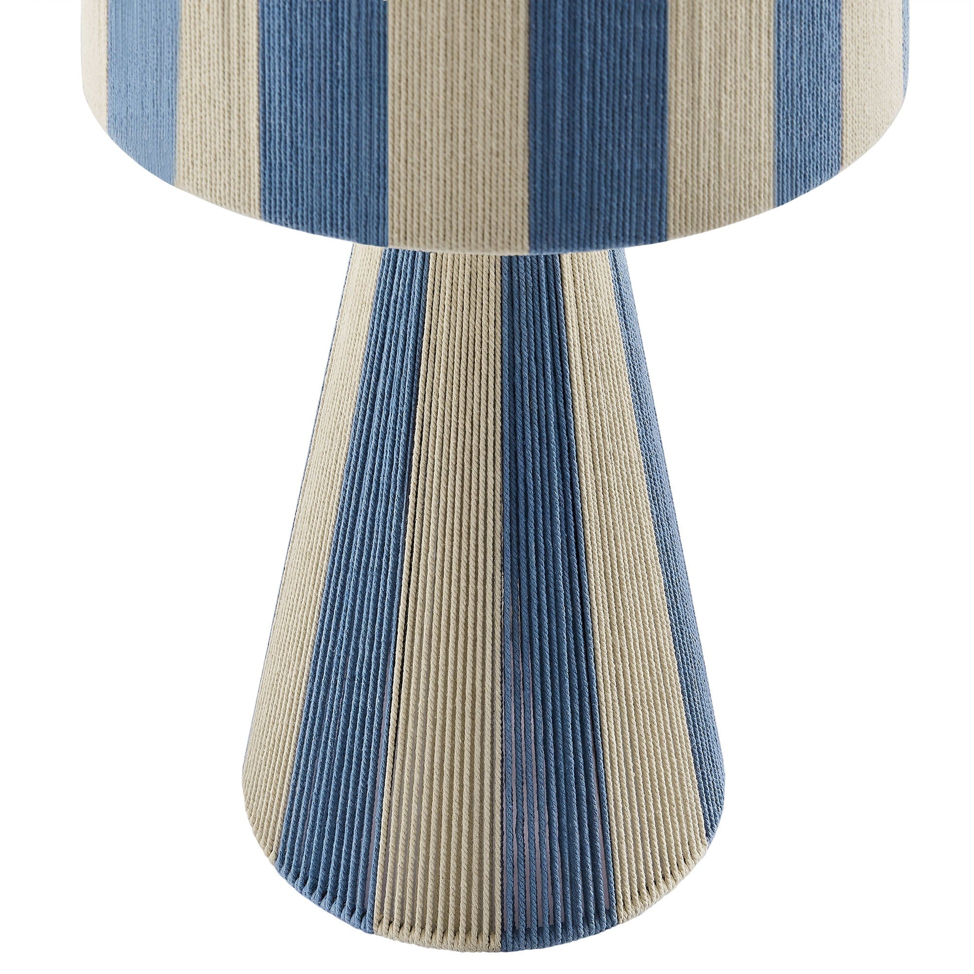 Renae handwoven cotton thread striped table lamp with navy blue and beige stripes on Tampa Home & Garden Store