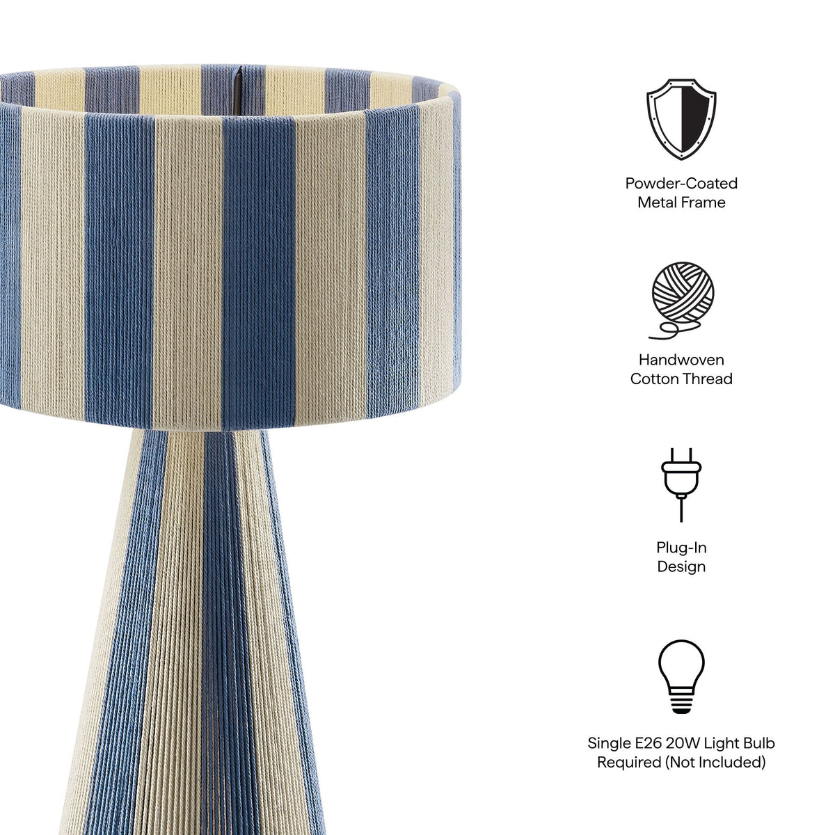 Renae handwoven cotton thread striped table lamp by Modway; blue beige shade; plug-in on Tampa Home & Garden Store